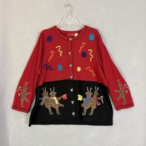 Christmas Sweater Women Plus Sz 2X Jolly Reindeer Candy Cane Holiday Festive Fun